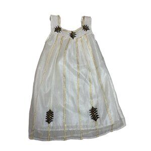 Traditional Girls White & Gold Embroidered Dress With Sleeveless Design